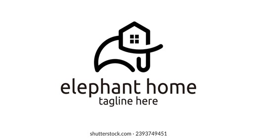 logo design combining the shape of an elephant with a house, minimalist line logo.