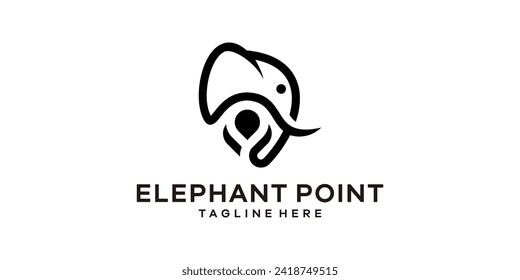 logo design combining the shape of an elephant's head with a map pin.