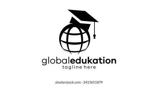 logo design combining the shape of a graduation cap with a globe, global education logo design.