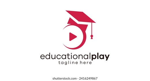 logo design combining the shape of a graduation cap with a play sign, educational logo design.
