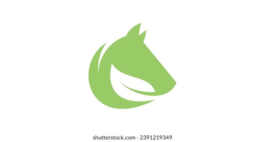 logo design combining the shape of a horse's head with leaves, negative space logo.