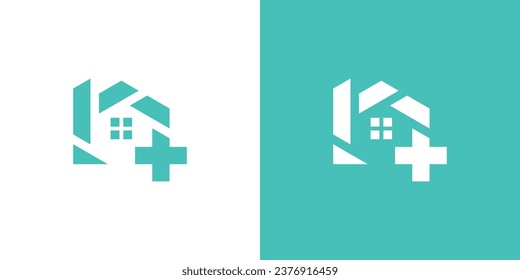 diseño de logotipo que combina la forma de una casa con salud, hospital, clínica, médico.