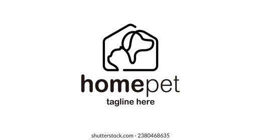 logo design combining the shape of a house with animal pets.