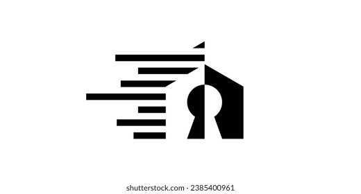 diseño de logotipo que combina la forma de una casa con un bloqueo o seguridad.