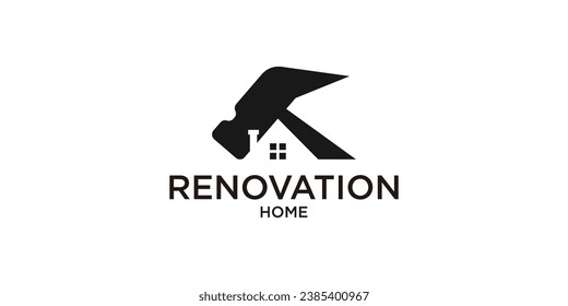 logo design combining the shape of a house with a hammer, suitable for home renovations.