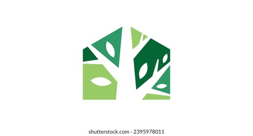 logo design combining the shape of a house with a tree, negative space logo.