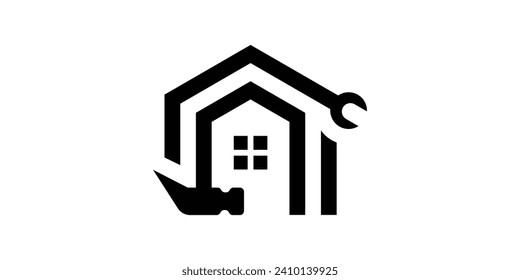 logo design combining the shape of a house with renovation equipment, home renovation logo, home improvement.