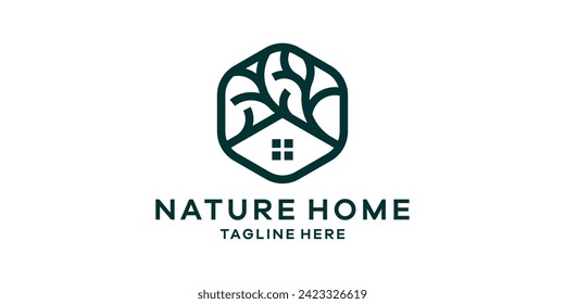 diseño de logotipo que combina la forma de una casa con un árbol, idea de símbolo de plantilla de diseño de logotipo.