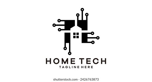 logo design combining the shape of a house with modern technology, logo design template, symbol idea.