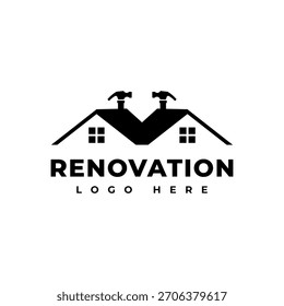 logo design combining the shape of a house with a hammer, suitable for home renovations.