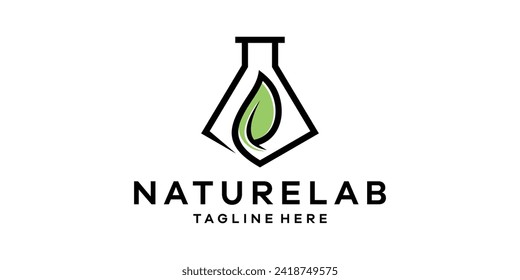 logo design combining the shape of a lab glass with leaves, logo design nature lab.