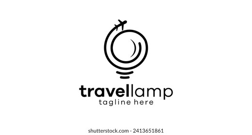 logo design combining the shape of a lamp with travel, minimalist line logo design.