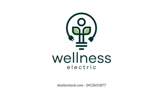 diseño de logotipo que combina la forma de una lámpara con plantas, diseño de logotipo de línea minimalista.