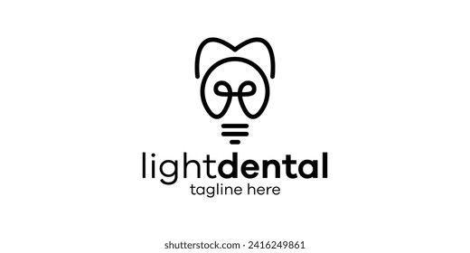 diseño de logotipo que combina la forma de una lámpara con los dientes, diseño de logotipo de línea minimalista.