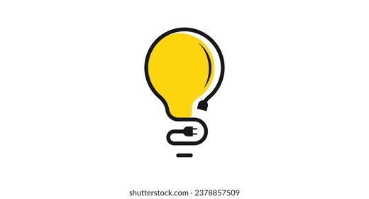 logo design combining the shape of a light bulb with an electrical cable plug.