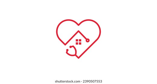 logo design combining the shape of love with a house and a stethoscope.