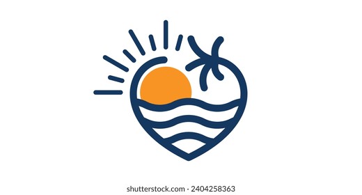 diseño de logotipo que combina la forma del amor con las vistas a la playa, líneas minimalistas.