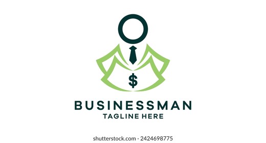 diseño de logotipo que combina la forma del dinero con los seres humanos, plantilla de diseño de logotipo, idea de símbolo.
