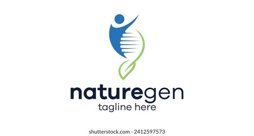 diseño de logotipo que combina la forma de una persona con la genética y las hojas.
