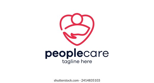 logo design combining the shape of a person with a heart and hand, logo design people care.