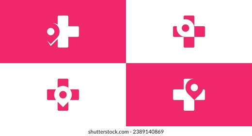 diseño de logotipo que combina la forma de un mapa de pines con un signo más.