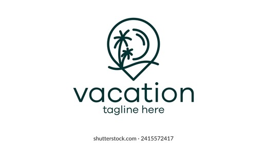 logo design combining the shape of a pin map with a palm tree, vacation logo design.