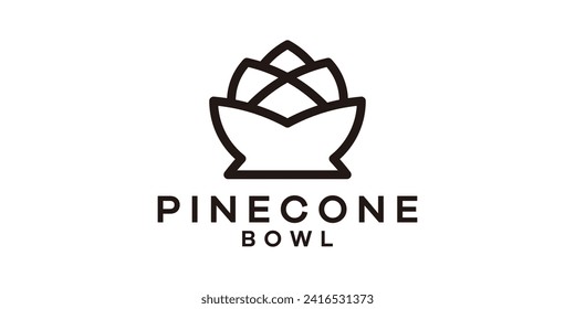 logo design combining the shape of a pine cone with a bowl, minimalist line logo design.