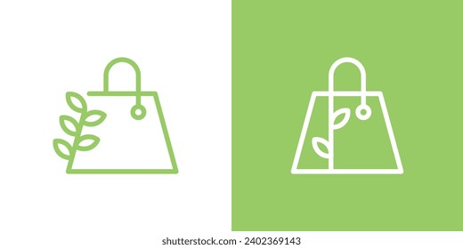 logo design combining the shape of a shopping bag with plants, minimalist lines.