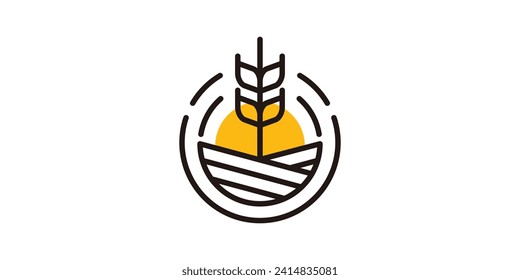 diseño de logotipo que combina la forma de una planta de trigo con el diseño de un círculo, logotipo agrícola.