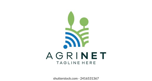 Logo-Design kombiniert Signalformen mit Landwirtschaft. minimalistisches Logo-Design.