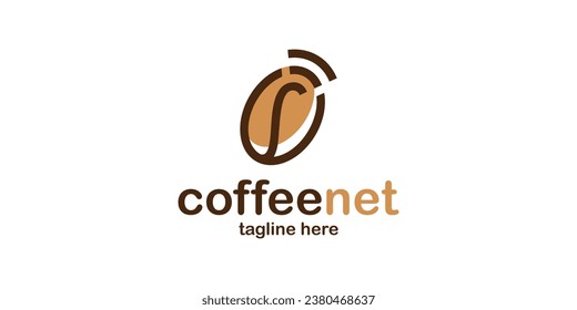 Logo-Design kombiniert Signale mit Kaffeebohnen in minimalistischem Linienstil.