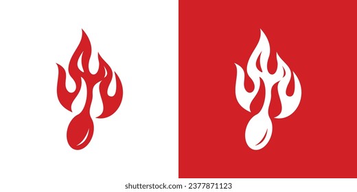 logo design combining a spoon with fire, suitable for grilled food logos.
