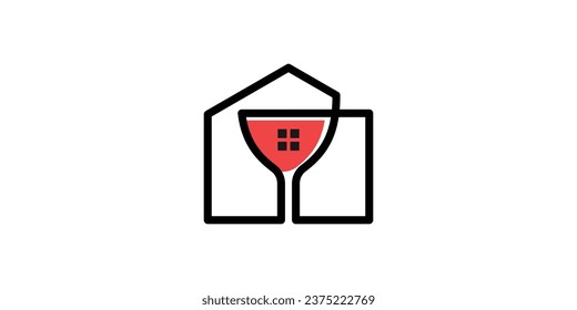 diseño de logotipo que combina una copa de vino con la forma de una casa.