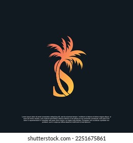 Diseño de logotipo con letra de combinación logotipo de la palma de S Vector Premium