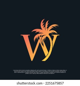 Diseño de logotipo con letra de combinación logotipo W palma logotipo Premium Vector
