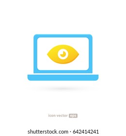 Logo design Computer app vector template. Illustration design of logotype business network flat symbol. laptop and eye pictogram