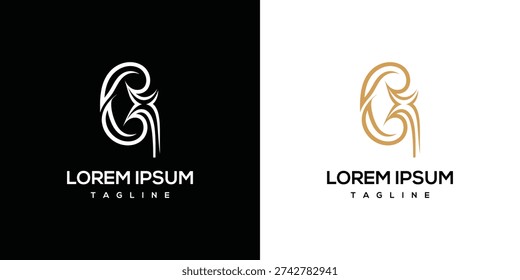 Logo design concept with abstract shapes and typography on contrasting backgrounds