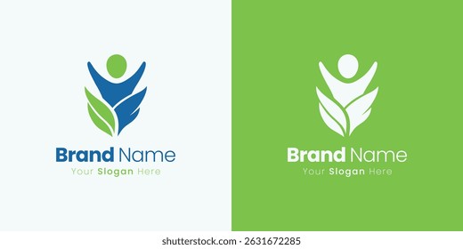 Logo Design Concept for Brand Identity Person Leaves Growth Wellness Community Success