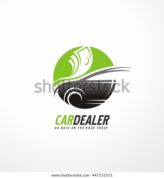 Logo design concept for car dealer with\
car silhouette and money in negative\
space.