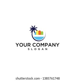 logo design concept for coconut trees and buildings