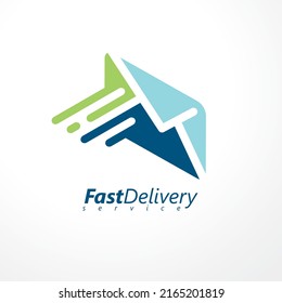 Logo design concept for fast delivery service. Home delivery business symbol with envelope shape and line art motion trails. Vector icon.