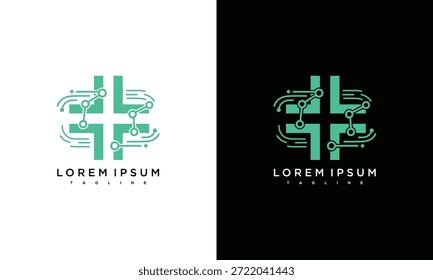 Logo design concept featuring a stylized cross symbol on contrasting backgrounds