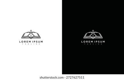 Un concepto de diseño de logotipo con un emblema estilizado sobre fondos contrastantes presentado en formato de pantalla dividida desde una vista frontal directa