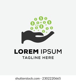 logo design concept with a hand holding green coins that indicate money savings