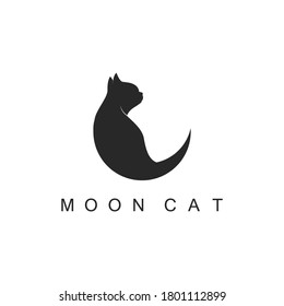 logo design and the concept illustration cat being one and crescent moon