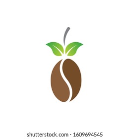 Logo design concept with a leaf on a coffee bean, Cafe business logo, Coffee bean logo symbol 