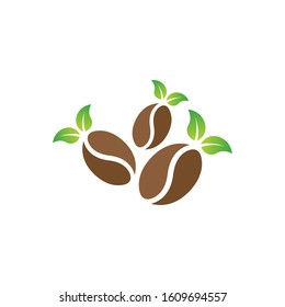 Logo design concept with a leaf on a coffee bean, Cafe business logo, Coffee bean logo symbol 