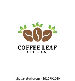 Logo design concept with a leaf on a coffee bean, Cafe business logo, Coffee Bean Logo Symbol 