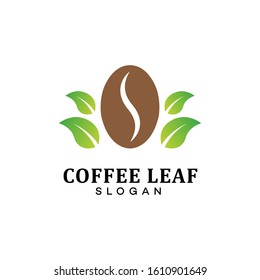 Logo design concept with a leaf on a coffee bean, Cafe business logo, Coffee Bean Logo Symbol 