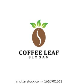 Logo design concept with a leaf on a coffee bean, Cafe business logo, Coffee Bean Logo Symbol 